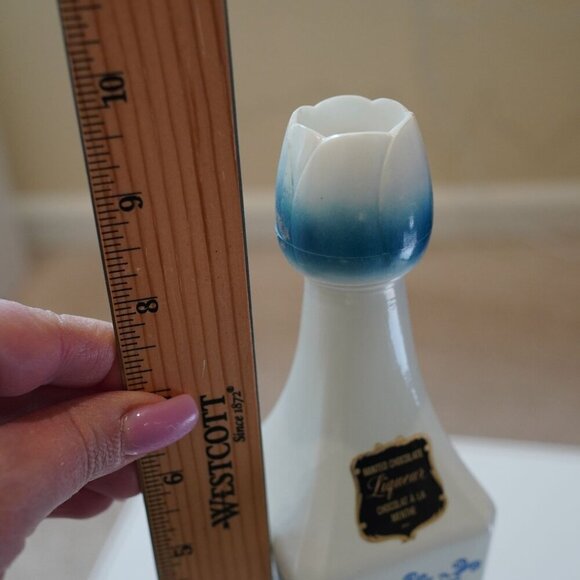 Vintage Vandermint Delft Windmill Tulip Blue White Milk Glass Liqueur Bottle Hol - Picture 5 of 12